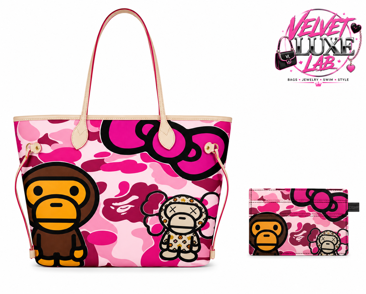 Pink Camo Luxe tote + card holder
